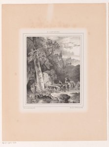 Paysage avec homme, femme et deux ânes près d