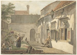 Petite cour avec des figures à Utrecht - Hermanus van Brussel