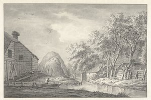 Vue sur un canal avec un pêcheur à la ligne - Hermanus van Brussel