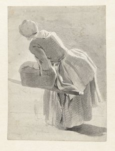 Servante au repos avec un panier, vue de dos