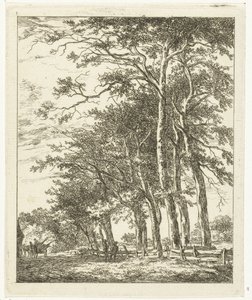Deux figures debout près de grands arbres - Hermanus van Brussel