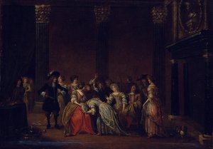 Une compagnie élégante dans un intérieur avec une dispute matrimoniale - Hieronymus (follower of) Janssens