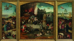 La Tentation de Saint Antoine. Reproduction haute résolution du projet Google Art. Le coin supérieur gauche a dû être rééchantillonné - Hieronymus Bosch