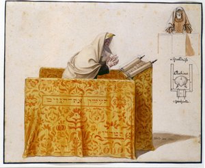 Rabbin dans une synagogue, dessin par Hieronymus Hess (1799 - 1850), projet pour figurine. (JM 1190) Musée juif de Bâle, Suisse.