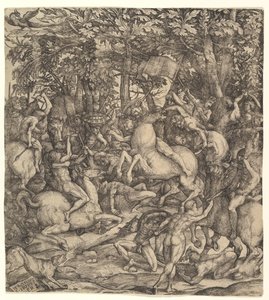 Bataille entre cavalerie et infanterie dans un bois, XVIe siècle