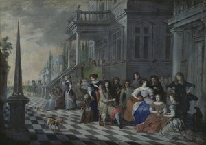 Personnages faisant de la musique devant un palais, 1672