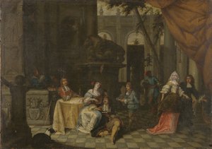 Compagnie élégante sur une terrasse, 1669
