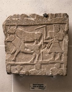HIMYARITE ART : Relief avec scène de travail. Yémen, 2e siècle avant J.-C. (pierre) - Himyarite
