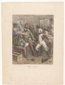 Deux soldats croisant les épées dans une taverne (Allons en garde!, Lithografische schetsen, Croquis lithographiques) - Hippolyte Bellange