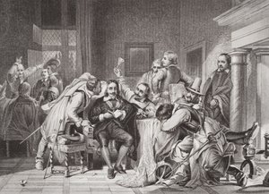 Charles I (1600-49) dans la salle de garde insulté par les soldats d