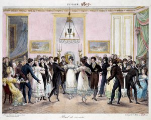 Bal de société à Paris au magasin de crayons Conté, place du Palais-Royal en février 1819 Lithographie d