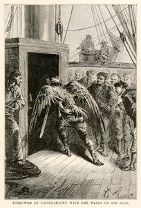 Suivi de Passepartout avec les ailes sur le dos, de Le Tour du Monde en Quatre-vingts Jours par Jules Verne (1828-1905), gravé par Adolphe François Pannemaker (1822-1900), 1873 - Hippolyte Leon after Benett