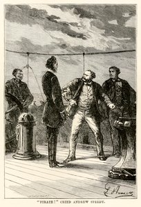 Pirate! cria Andrew Speedy., de Le Tour du Monde en Quatre-vingts Jours par Jules Verne (1828-1905) gravé par Louis Dumont (né en 1822), 1873 - Hippolyte Leon after Benett