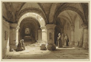 Voûtes du monastère avec des moines