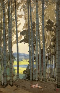 Poules dans le bois de bambou - Hiroshi Yoshida