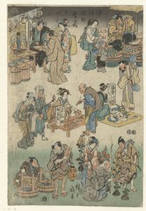 Marché du soir dans la rue Joruri - Hiroshige (I) , Utagawa