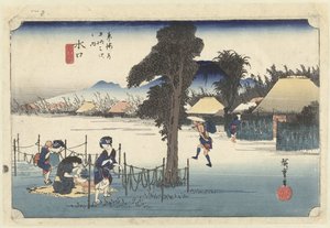 Minakuchi, le produit régional célèbre kanpyo (les 53 stations du Tokaido) - Hiroshige (I) , Utagawa