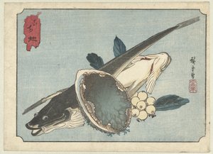 Poissons plats, ormeaux et baies - Hiroshige (I) , Utagawa