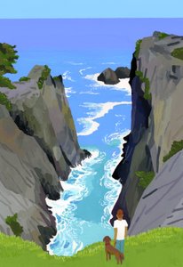 Promenade avec des chiens sur la côte des Rias