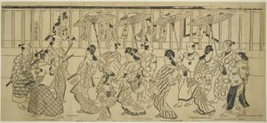 Parade de courtisanes, vers 1690 (estampe sur bois; sumizuri-e, kakemono yoko-e) - Hishikawa Moronobu
