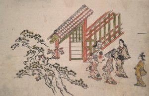 Près de la porte de New Yoshiwara - Hishikawa Moronobu