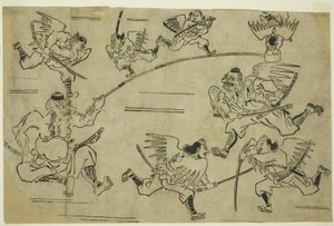 Le roi Tengu entraînant ses élèves, c.1690 - Hishikawa Moronobu