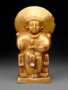 Déesse assise avec un enfant, c.1300 av. J.-C. (or) - Hittite