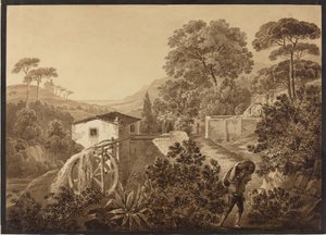 Paysage italien avec un moulin à eau - Hélène Boutourlin