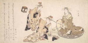 Trois jeunes dames en visite ensemble - Hokuba