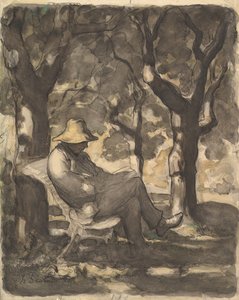 Un Homme Lisant dans un Jardin - Honoré Daumier