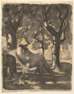 Un homme lisant dans un jardin recto, croquis préliminaire pour un homme lisant dans un jardin verso, vers 1865