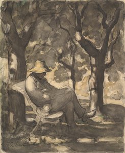 Un homme lisant dans un jardin recto..., vers 1865 - Honoré Daumier