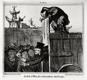 Arrivée à Pékin des ambassadeurs américains. Dans la série En Chine, illustration par Honoré Daumier (1808-1879), publié dans « Charivari », daté du 13 octobre 1859 - Honoré Daumier