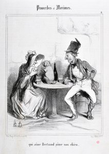 Œuvre de Honoré Daumier (1808-1879). Charivari datant de 1840 : Série PROVERBES ET MAXIMES qui aime Bertrand aime son chien MUSEE DES BEAUX ARTS - PALAIS LONGCHAMP, MARSEILLE - Honoré Daumier