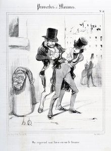 Œuvre de Honoré Daumier (1808-1879). Charivari daté de 1840 : Série PROVERBES ET MAXIMES « Nous reprenons notre bien ou nous le trouvons ». MUSEE DES BEAUX ARTS - PALAIS LONGCHAMP, MARSEILLE.