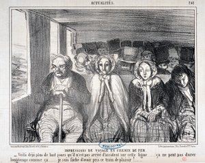Œuvre de Honoré Daumier (1808-1879) Charivari datant de 1855 : Série Actualités de voyage en chemin de fer - Voici plus de huit jours qu
