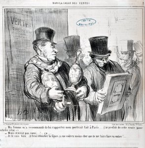 Œuvre de Honoré Daumier (1808-1879). Charivari date de 1859 : Série DANS LA VENTE « - Ma femme m