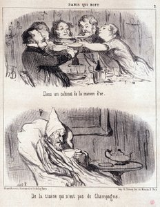 Caricature sur les abus gastronomiques. Série « Paris qui boit » : « Dans un cabinet de la maison d