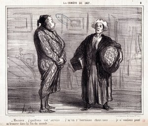Caricature sur la science. Série sur la comète de 1857 : Mossieu, je quitte votre service... Gravure par Honoré Daumier (1808-1879). Extrait du journal Le Charivari du 13 mars