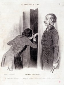 Caricature sur le couple. Série « Les Beaux Jours de la Vie » : « Un amant trop heureux... ». Gravure par Honoré Daumier (1808-1879). Extrait du journal « Le Charivari » du 1er septembre. - Honoré Daumier