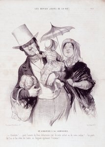 Caricature sur la famille. Série « Les Beaux Jours de la Vie » : « Un dimanche à la campagne... ». Gravure par Honoré Daumier (1808-1879). Extrait du journal « Le Charivari » du 21 juillet. - Honoré Daumier