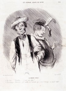 Caricature sur deux alcooliques : Série "Les Beaux Jours de la Vie" : "Le Mardi Gras...". Gravure de Honoré Daumier. Extrait du journal "Le Charivari" du 9 août - Honoré Daumier