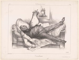 Karikatuur van Gilbert du Motier, markies de la Fayette, tijdens een nachtmerrie - Honoré Daumier