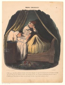 Homme lisant au lit avec sa femme à côté (Mœurs conjugales)