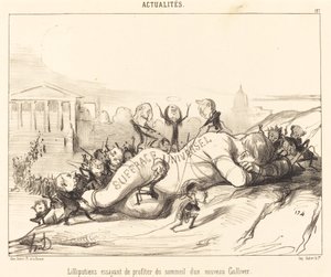 Lilliputiens essayant de profiter du sommeil... - Honoré Daumier