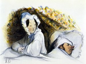 Homme et femme au lit: "Vilain dormeur! Va...", "Geschichte des Erotischen Kunst" par Edouard Fuchs, Berlin