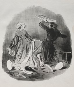 Coutumes matrimoniales : Ah ! tu penses que ta femme ne te fournit pas assez, vilain..., 1841