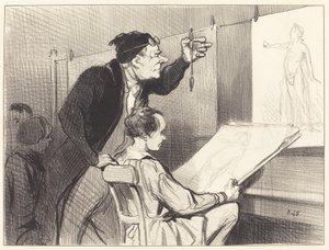 Mission pénible et délicate du professeur de dessin... - Honoré Daumier