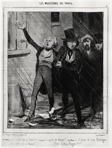 Musiciens de Paris : « Le soleil est si beau !... Temps vilain !... Et puis de Bretagne, le ciel est si beau !... Vive Loisa Puget » (1810-1889, compositrice de musique de romances). Illustration d