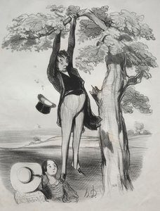 Pastorales, planche 2 : Les dangers de secouer un prunier trop vigoureusement..., 1845 - Honoré Daumier